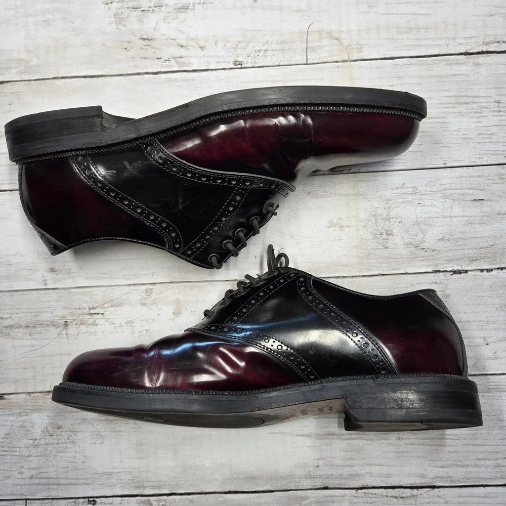 Johnston & Murphy Passport Saddle Oxford Mens 10M Black Burgundy Leather Italy
